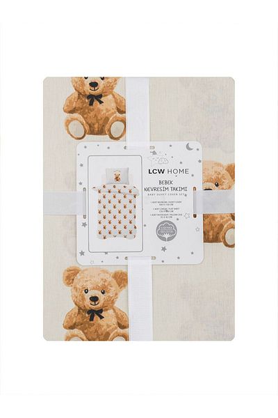 LC Waikiki Teddy Printed Ecru Baby Duvet Cover Set - 100% Cotton, 100X150