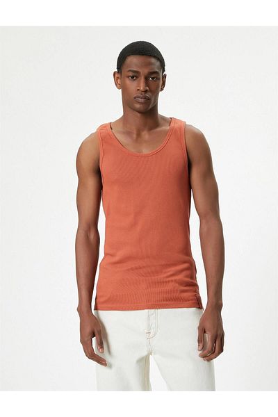 Koton 4sam30018mk 214 Orange Herren Jersey Ärmelloses T-Shirt