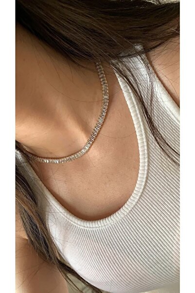 Opia JEWELRY - Baget Taşlı Çelik Su Yolu Kolye