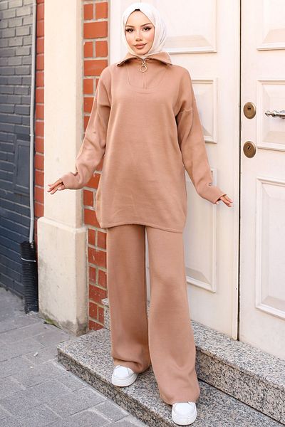 benguen 3109 Model Mink Knitwear Set - Με φερμουάρ στο γιακά