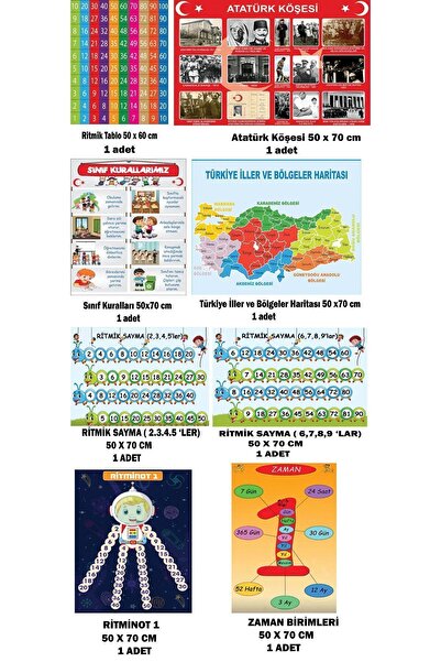 Genel Markalar DEV OKUL SETİ 8 PARÇA VİNİL BASKI ( ataturk köşesi,harita,ritm...
