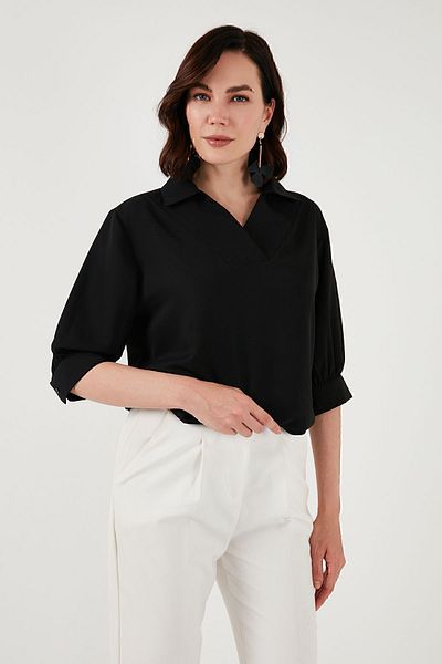 Lela V-Neck Oversize μπλούζα τριών τετάρτων με μανίκια - BLUZ66904932S4