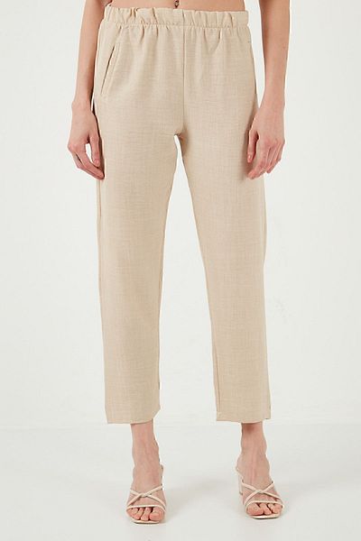 Lela Linen Look Elastic Waist Pants - PANTS5865797