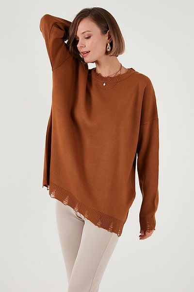 Lela Πλεκτό πουλόβερ Crew Neck - Πουλόβερ με σκισμένη λεπτομέρεια 4616167
