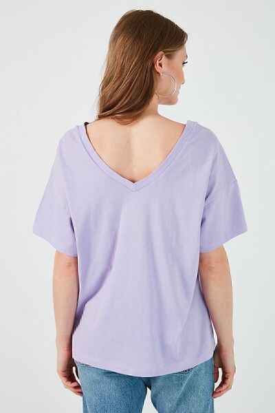 Lela Women's Purple 100% Cotton Printed V-Neck T Shirt 6010022