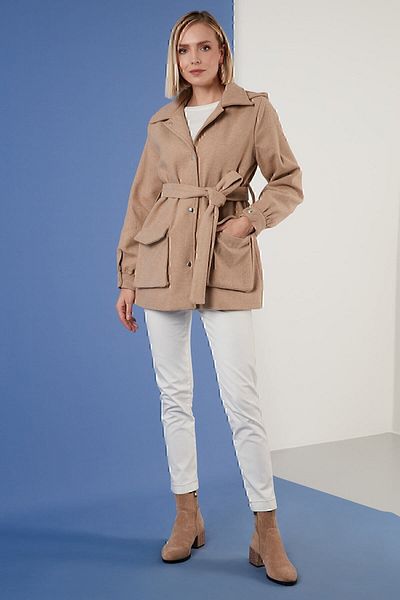Lela Cotton Regular Fit Belted Hooded Coat Women's Coat 6380057