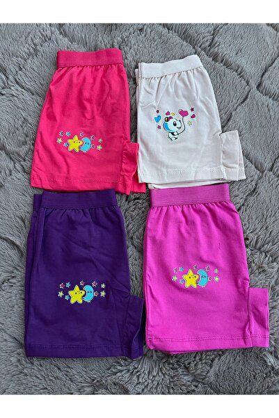 Şenay Kız çocuk renkli likralı pamuklu boxer külot 4’li