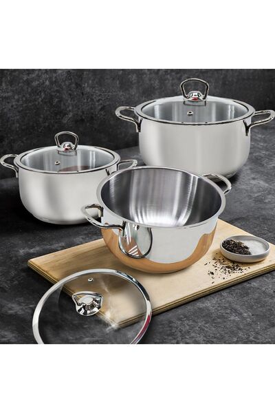 Sole Samira 16-18-20 Cm Tencere Seti Cam Kapak