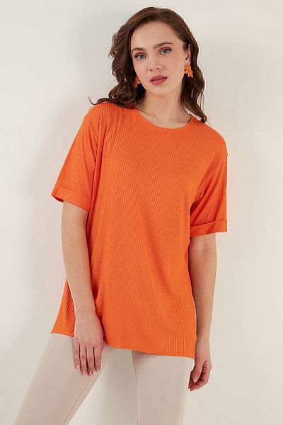 Lela Oversize Crew Neck Slit Detailed Blouse Blouse 5863683