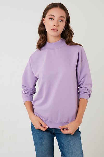 Lela Sweat tricotat de bază din bumbac cu guler vertical - 5863323