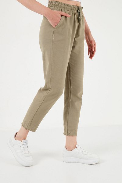 Lela Cotton Waist-Tied High Waist Linen Look Short Leg Trousers PANTS 668YP5134