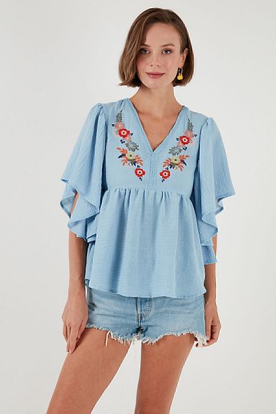 Lela Bluză Brodata Maneca Liliac - BLUZ 611BZ0409