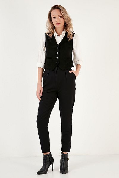 Lela Scuba Suede V-Neck Buttoned Fitted Vest - 5865576