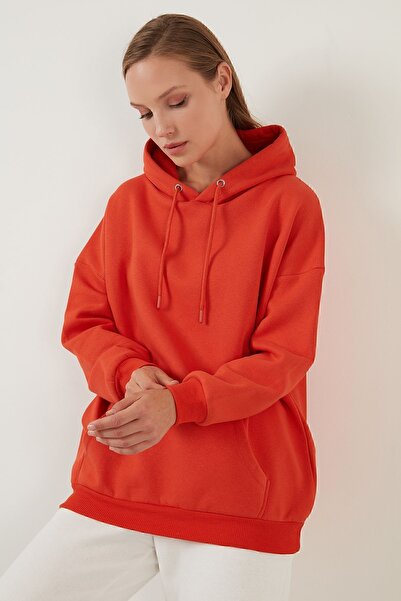 Lela Регулярний крій Бавовняний Капюшон Комір Шардоне Зимовий Світшот Світшот 5863854