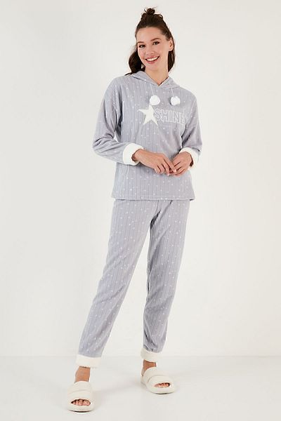 Lela Set de pijamale din lână cu glugă, cu model, cu croiala normală SET PJAMA 6571004