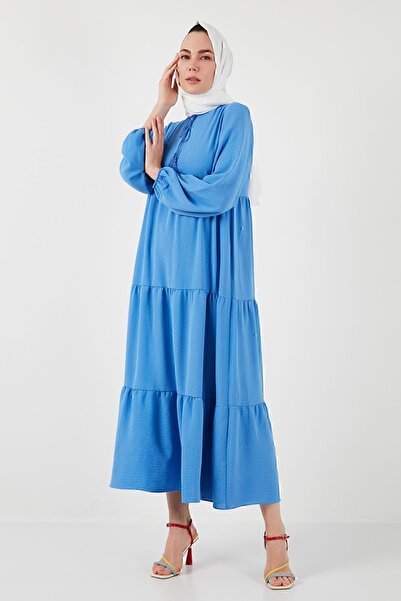 Lela Modest Regular Fit Dik Yaka Uzun Elbise  ELBİSE 611EL545