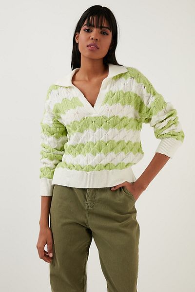 Lela Color Blocked Polo Neck Knitwear Pullover Sweater 63622409