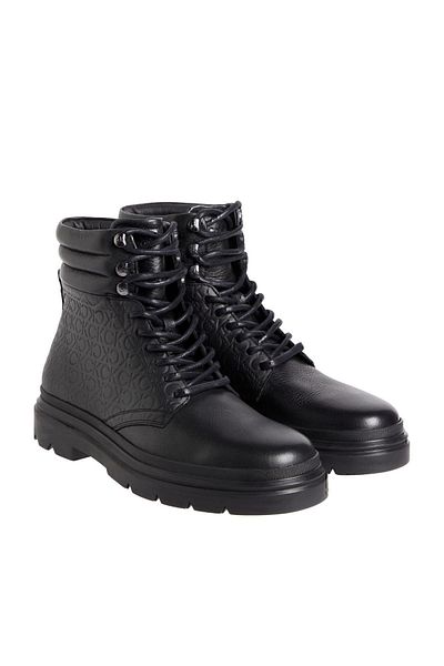 Calvin Klein Men's Black Boots - Brand Patterned, LoGo, Lace-up, Stylish LookinG hm0hm01211