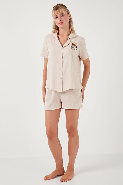 Lela Σετ πιτζάμες με γιακά πουκάμισου και ελαστικό σορτς μέσης - κοντομάνικο σετ πιτζάμες 611PT00065