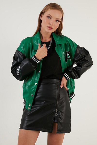 Lela Oversize Pocketed Bomber Faux Leather Coat Δερμάτινο παλτό 6230104