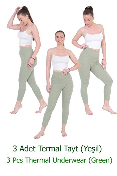 KonForYou 3-компонентни унисекс памучни зимни термо чорапогащи 3 зелени бельо