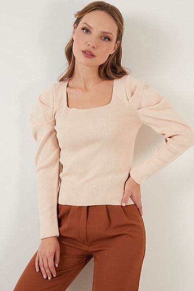Lela Tricotaj cu mâneci adunate cu guler pătrat Pulover 6362161