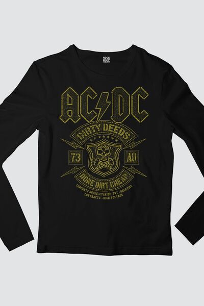 ROCKANDROLL Tricou pentru bărbați Snowy Acdcc Black Crew Neck cu mânecă lungă