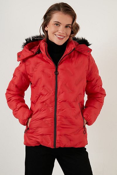 Lela Removable Hooded Stand-up Collar Coat with Faux Fur Collar 5760089