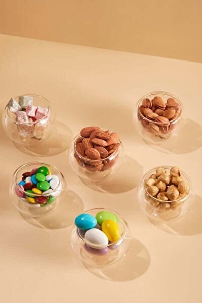 TREND 6  Lı Çift Cidarlı Cam Kase Çerezlik Lokumluk Sosluk