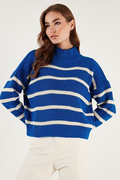 Lela Striped Stand Collar Winter Sweater SWEATER 4616118
