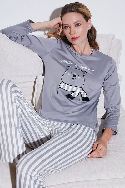 Lela Patterned Crew Neck Regular Fit Pajama Set - 65719102
