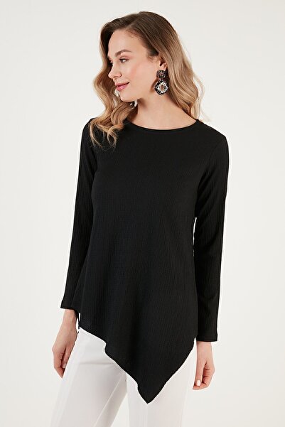 Lela Bisiklet Yaka Esnek Dokulu Asimetrik Bluz Bluz 5864971