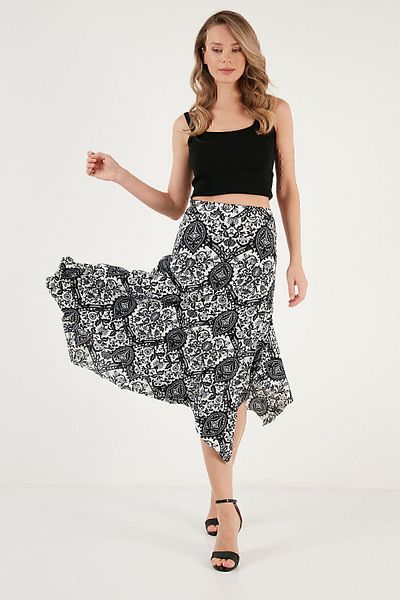 Lela Fustă midi asimetrică cu model Slim Fit Fustă5865621