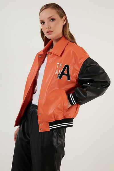 Lela Palton din piele artificială cu buzunar supradimensionat Palton din piele 6230104