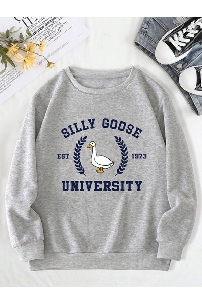 MODARİCH Sweatshirt Silly Goose Gray Oversize kroj - okrugla kragna , Debeli ...