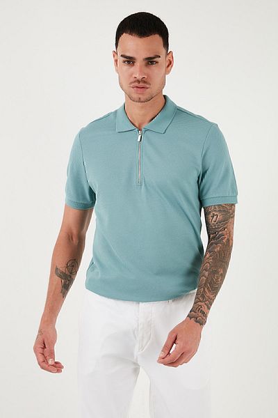 Buratti Tricou din bumbac cu gât polo pentru bărbați - cu fermoar, cu potrivire normală5902915