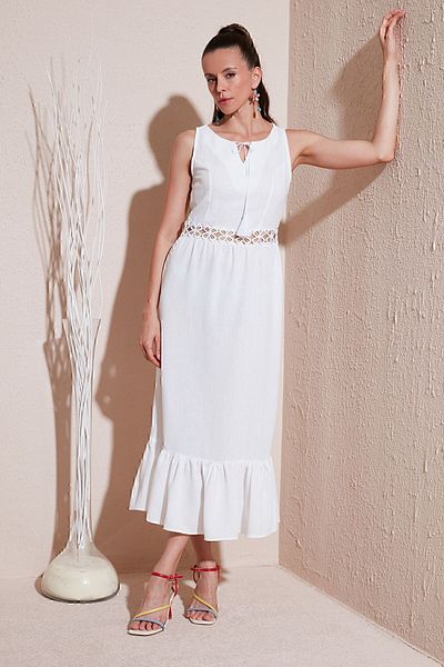 Lela Flounce Detailed Regular Fit Sleeveless Midi Dress - DRESS 611EL574
