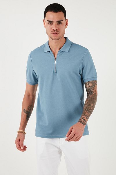 Buratti Tricou din bumbac cu gât polo pentru bărbați - cu fermoar, cu potrivire normală5902915