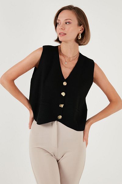 Lela Knitwear V-Neck Vest - Buttoned, Vest 4616177