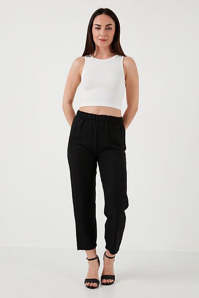 Lela Linen Look Elastic Waist Pants -5865797