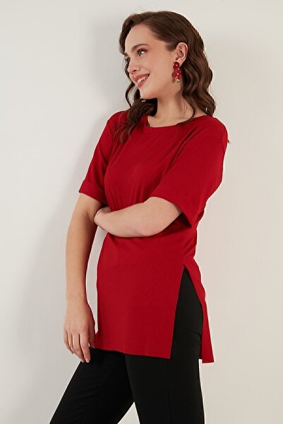 Lela Oversize Crew Neck Slit Detailed Blouse Blouse