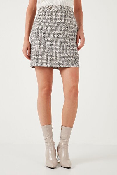 Lela Tweed Plaid Mini Winter Skirt - Straight Cut Pencil, Skirt 611et0602