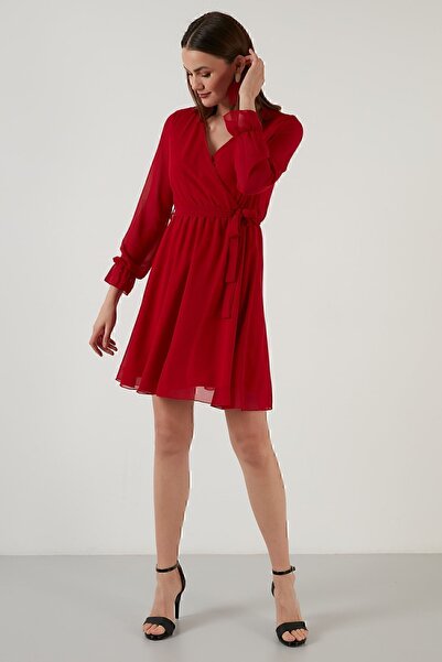 Lela Double Breasted Collar Tie Detailed Chiffon Mini Dress Dress 6051467