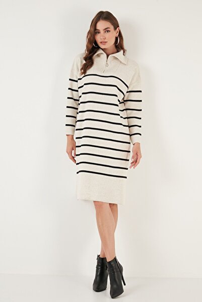 Lela Ριγέ Πλεκτό Φόρεμα με Σκίσιμο - ΦΟΡΕΜΑ με μισό φερμουάρ 4615183