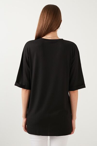 Lela Oversize Bisiklet Yaka Yırtmaç Detaylı Bluz Kadın BLUZ 5863683