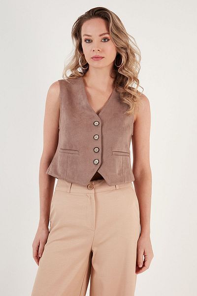 Lela Εφαρμοσμένο γιλέκο Scuba Suede με V λαιμόκοψη - 5865576