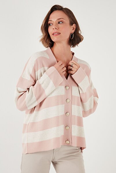 Lela V-neck Striped Soft Acrylic Cardigan - Regular Fit Cardigan 4615188