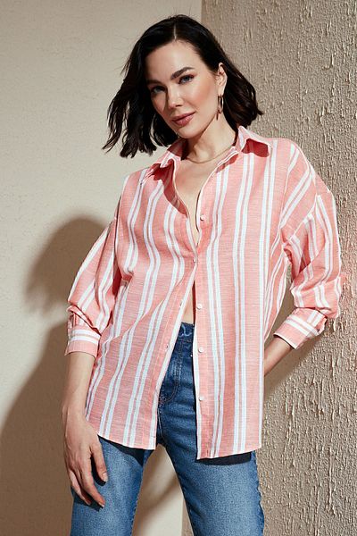 Lela Striped Linen Blended Oversize Shirt SHIRT669202512S4