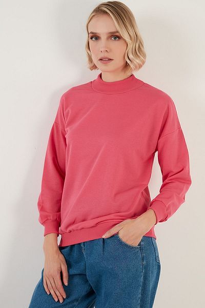Lela Stand Collar Basic Cotton Knitted Sweat - 5863323