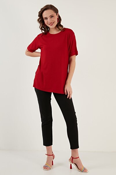 Lela Oversize Crew Neck Slit Detailed Blouse Blouse